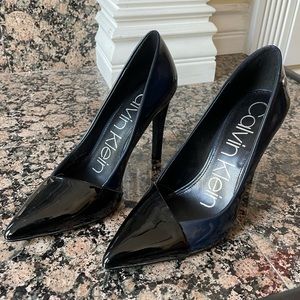 Navy and Black Patent Leather Pointed Toe Heels